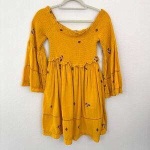 Free People Womens Counting Daisies Off Shoulder Mini Dress Size S Boho Yellow